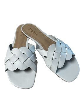NWT Schutz Women's Leather Woven White Slide Flat Sandals Size 11
